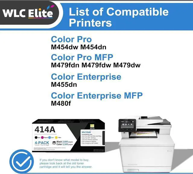 Alt view image 2 of 6 - 414A Toner Cartridges 4 Pack (with Chip) W2020A W2021A W2022A W2023A Replacement for HP 414A 414X Color Pro MFP M479fdn M479fdw M454dw M454dn M479 M454 (Black Cyan Yellow Magenta)