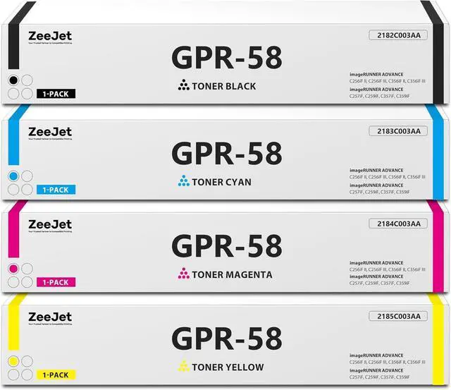 Main image of GPR58 GPR-58 Toner Cartridges Set 4-Pack Black Cyan Magenta Yellow Replacement for Canon GPR-58 Toner Cartridges for ImageRunner Advance C256 C256iF C257 C257iF C356 C356iF C357 C357iF Printer Ink