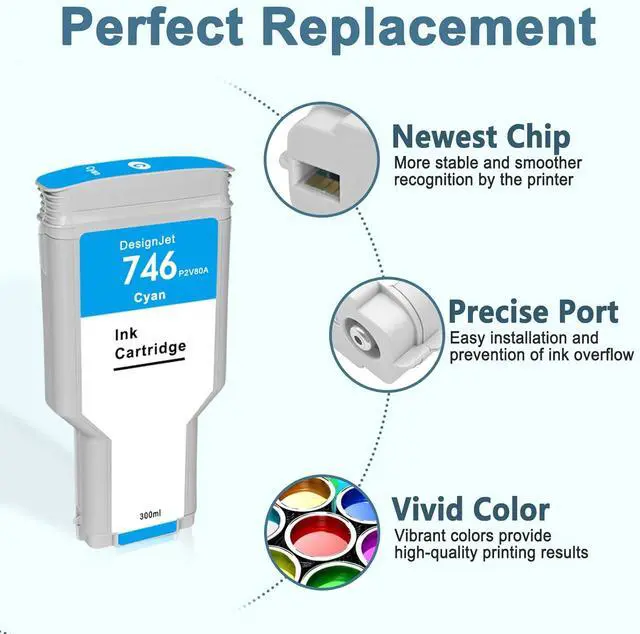Alt view image 3 of 7 - KSMEI 746 Ink Cartridge HP 746 Ink Compatible for DesignJet Z6 & Z9+ Larget Format Printer P2V82A P2V83A P2V80A P2V78A P2V79A (6 Pack, 300ml)