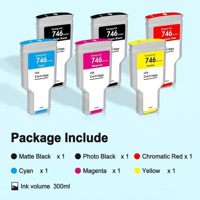 Alt view image 4 of 7 - KSMEI 746 Ink Cartridge HP 746 Ink Compatible for DesignJet Z6 & Z9+ Larget Format Printer P2V82A P2V83A P2V80A P2V78A P2V79A (6 Pack, 300ml)
