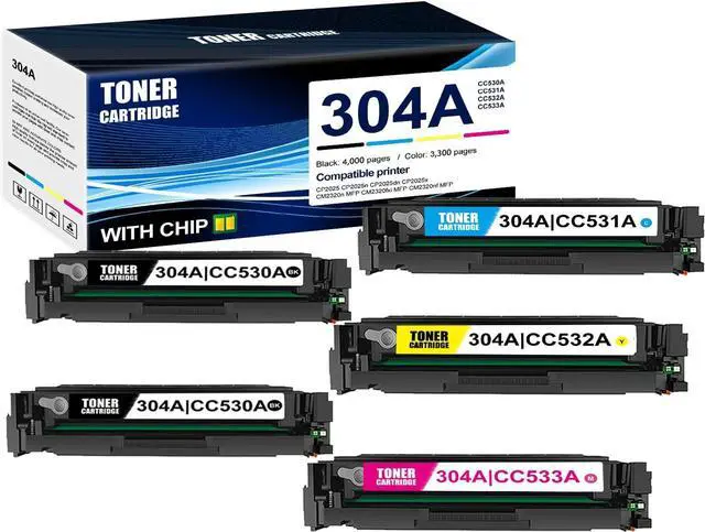 Main image of 5-Pack BK/C/M/Y 304A CC530A CC531A CC532A CC533A Toner Cartridge: Compatible 304A CC530A CC531A CC532A CC533A Replacement for HP CP2025 CP2025n CP2025dn CP2025x CM2320n CM2320fxi CM2320nf Printer
