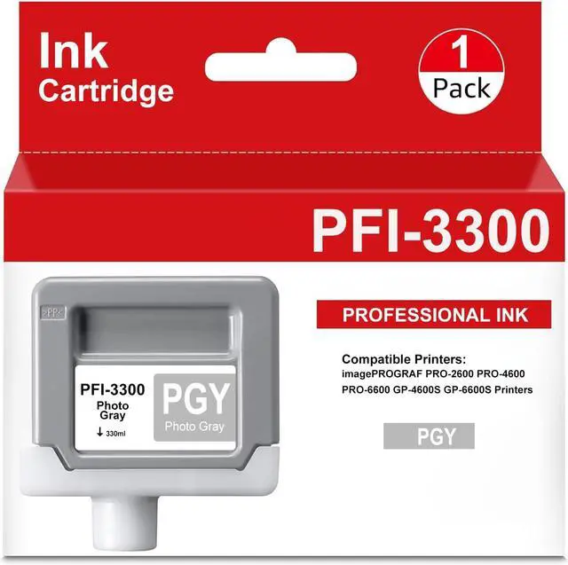 Main image of PFI-3300 PGY Ink Cartridge Pigment Ink Tank Repalcement for Canon PFI-3300 PGY for imagePROGRAF PRO-2600 PRO-4600 PRO-6600 GP-4600S GP-6600S Printers, 1 Pack 330ml