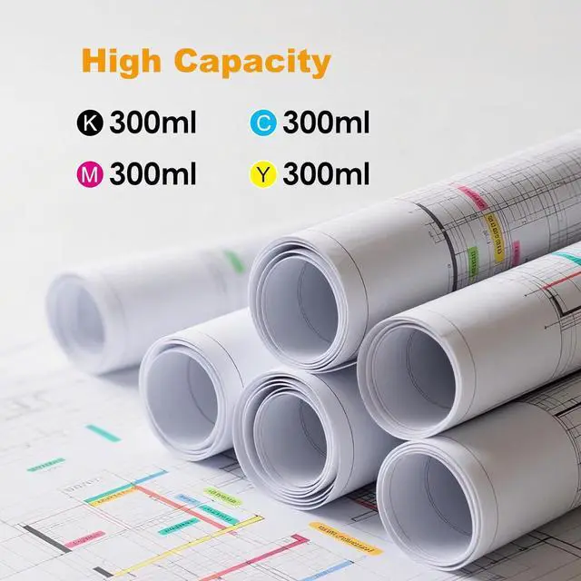 Alt view image 3 of 7 - 300 ML High Capacity 738 Ink Cartridges Replacement for HP738 HP 738 Colors Ink 498N8A 676M6A 676M7A 676M8A Compatible with DesignJet T850 T950 Printers Black Cyan Magenta Yellow 4-Pack