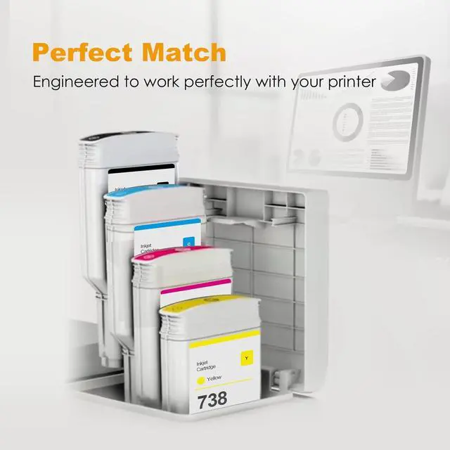 Alt view image 4 of 7 - 300 ML High Capacity 738 Ink Cartridges Replacement for HP738 HP 738 Colors Ink 498N8A 676M6A 676M7A 676M8A Compatible with DesignJet T850 T950 Printers Black Cyan Magenta Yellow 4-Pack