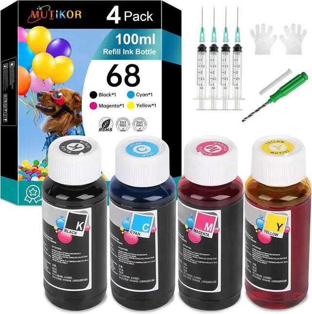Main image of 68 Ink Refill Bottle Competible Replacement for HP 68 Ink Combo Pack Compatible for HP Envy 6152e 6155e 6552e 6555e 6558e Printers (4-Pack, Black, Cyan, Magenta, Yellow)