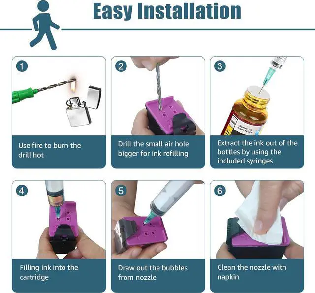 Alt view image 5 of 7 - 68 Ink Refill Bottle Competible Replacement for HP 68 Ink Combo Pack Compatible for HP Envy 6152e 6155e 6552e 6555e 6558e Printers (4-Pack, Black, Cyan, Magenta, Yellow)