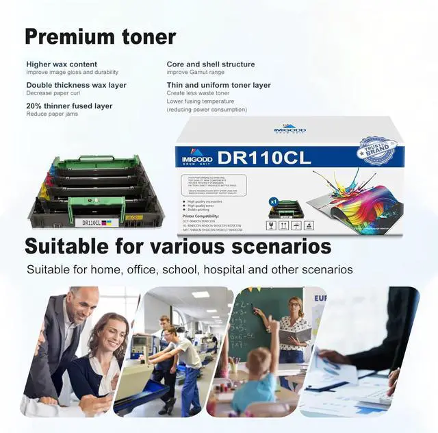 Alt view image 6 of 6 - 1-Pack DR110CL BK/C/M/Y Drum Unit Replacement for Brother 18,000 Pages with DCP-9040CN 9045CDN HL-4040CDN 4040CN 4050CDN 4070CDW MFC-9440CN 9450CDN 9450CLT 9840CDW Printer