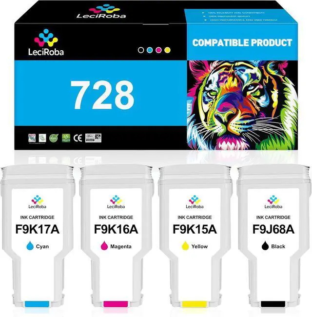 Main image of LeciRoba 728 Compatible Replacement for HP 728 XL 728XL Matte Black Cyan Magenta Yellow 300-ml Ink Cartridge for DesignJet T830 MFP & T730 Large Format Plotter Printer Ink (4-Pack)
