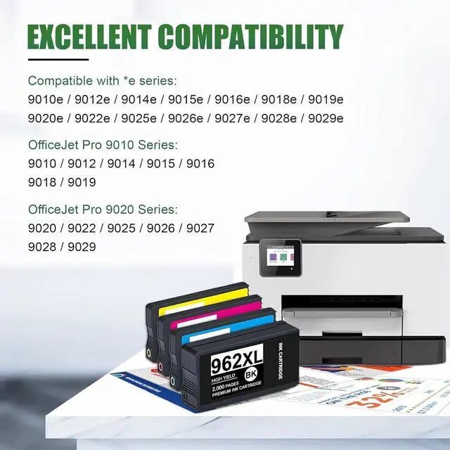 Alt view image 2 of 7 - 962XL 962 Ink Cartridges Replacement for HP 962XL Ink Cartridges Combo Pack for OfficeJet Pro 9010 Series 9015 9018 9020 Printer (Black, Magenta, Cyan, Yellow4-Pack)