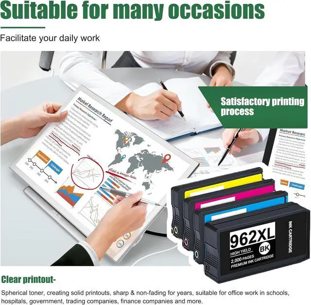 Alt view image 7 of 7 - 962XL 962 Ink Cartridges Replacement for HP 962XL Ink Cartridges Combo Pack for OfficeJet Pro 9010 Series 9015 9018 9020 Printer (Black, Magenta, Cyan, Yellow4-Pack)