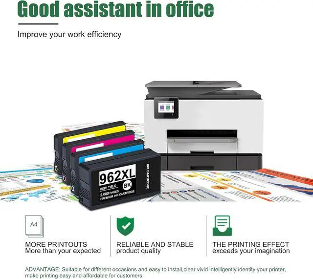 Alt view image 6 of 7 - 962XL 962 Ink Cartridges Replacement for HP 962XL Ink Cartridges Combo Pack for OfficeJet Pro 9010 Series 9015 9018 9020 Printer (Black, Magenta, Cyan, Yellow4-Pack)