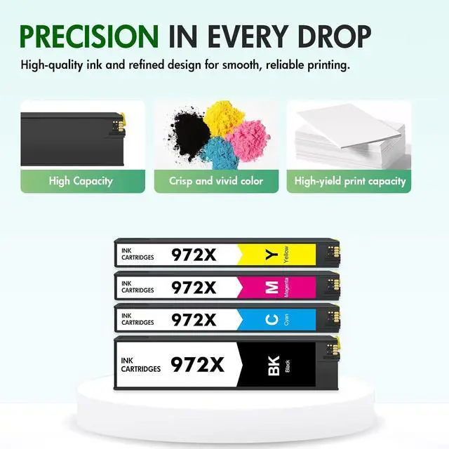 Alt view image 6 of 7 - 972X 972A Ink Cartridges Replacement for HP 972 X for HP Pagewide Pro MFP 477dw 577dw 477dn 452dn 552dn 552dw P55250dw 477 452 552 577 Printer High Yield (4 Pack, Black, Cyan, Yellow, Magenta)