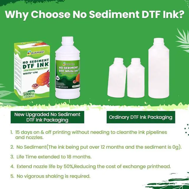 Alt view image 3 of 7 - No Sediment DTF White Ink 1000ml Sediment-Free DTF Transfer Ink for PET Film, Premium Pigment Ink Refill for P600 P800 DX5 DX7 R1390 XP600 i3200 4720 5113 Printers, High Fluidity & Coverage