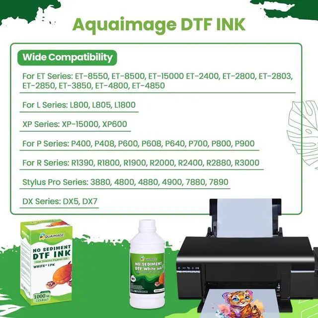 Alt view image 4 of 7 - No Sediment DTF White Ink 1000ml Sediment-Free DTF Transfer Ink for PET Film, Premium Pigment Ink Refill for P600 P800 DX5 DX7 R1390 XP600 i3200 4720 5113 Printers, High Fluidity & Coverage