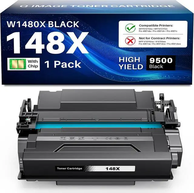 Main image of Q-image 148X Toner Cartridge Black(with Chip) Toner Cartridge Compatible Replacement for 148X 148A W1480X W1480A for Laserjet Pro 4001dw 4001dn 4001n MFP 4101fdw 4101fdn Printer (1 Black)