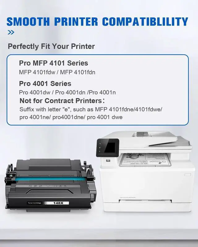Alt view image 2 of 7 - Q-image 148X Toner Cartridge Black(with Chip) Toner Cartridge Compatible Replacement for 148X 148A W1480X W1480A for Laserjet Pro 4001dw 4001dn 4001n MFP 4101fdw 4101fdn Printer (1 Black)