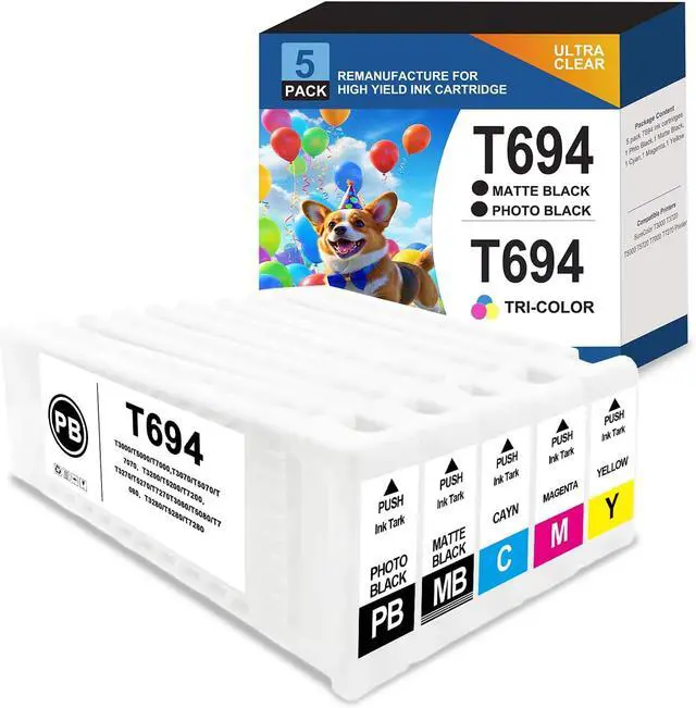 Main image of Remanufactured Extra High Yield T694 Ink Cartridge 700ML Combo 5 Pack,T6941 T6942 T6943 T6944 T6945 Ink Compatible with SureColor T3000 T3720 T5000 T5720 T7000 T7270 Printer(PBK/MBK/C/M/Y)