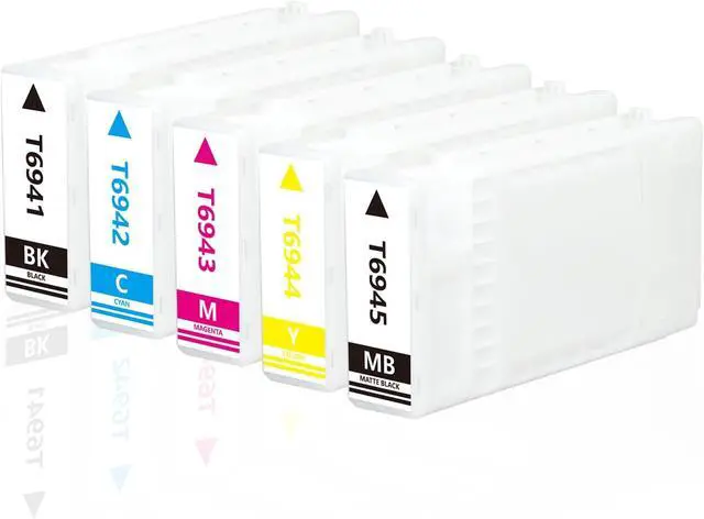 Alt view image 2 of 7 - Remanufactured Extra High Yield T694 Ink Cartridge 700ML Combo 5 Pack,T6941 T6942 T6943 T6944 T6945 Ink Compatible with SureColor T3000 T3720 T5000 T5720 T7000 T7270 Printer(PBK/MBK/C/M/Y)