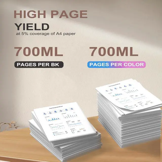 Alt view image 4 of 7 - Remanufactured Extra High Yield T694 Ink Cartridge 700ML Combo 5 Pack,T6941 T6942 T6943 T6944 T6945 Ink Compatible with SureColor T3000 T3720 T5000 T5720 T7000 T7270 Printer(PBK/MBK/C/M/Y)