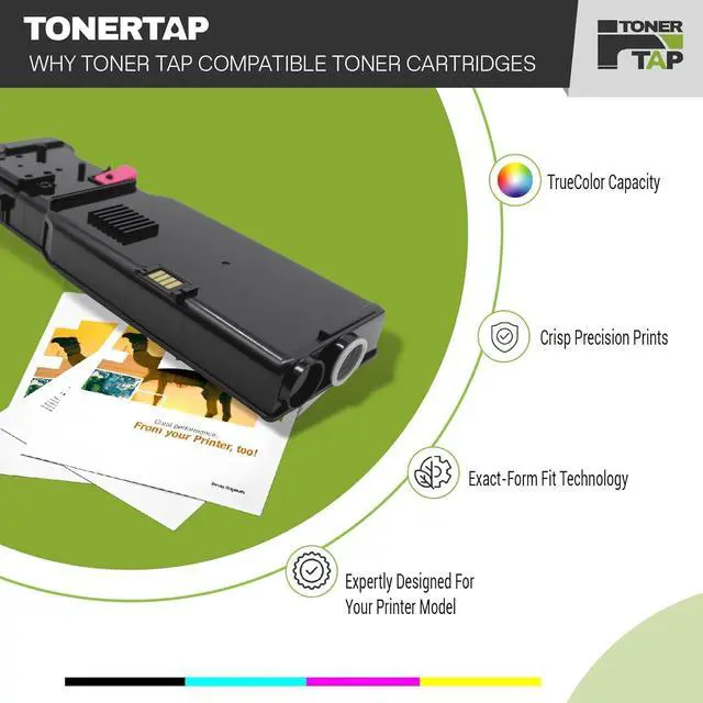 Alt view image 3 of 6 - Toner Tap Compatible Toner Cartridges 4-Pack for Xerox VersaLink C400 C405 Toner, High-Yield Replacement for Toner 106R03500, 106R03501, 106R03502, 106R03503