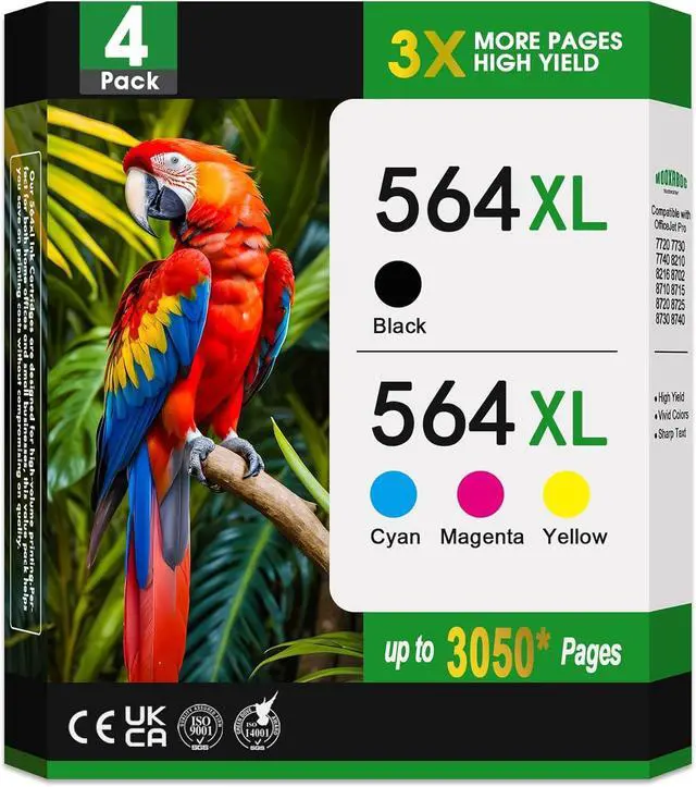 Main image of 564XL Ink Cartridges Black Color Combo Pack Replacement for HP 564 564X Ink Cartridge Comptible for Photosmart 7520 6520 5520 5514 7510 OfficeJet 4620 DeskJet 3520 3522 Printer (4-Pack, 1B/1C/1M/1Y)