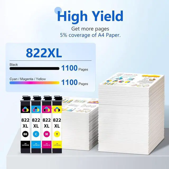 Alt view image 3 of 7 - 822xl Printer Ink Remanufactured for Epson 822 822xl Ink Cartridges to use with Workforce Pro WF-3820 WF-3823 WF-4820 WF-4830 WF-4833 WF-4834 Printer - 822XL Ink Cartridges Combo Pack