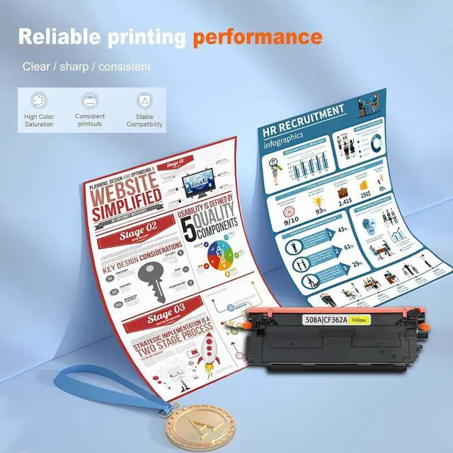 Alt view image 4 of 6 - 1 Pack 508A|CF362A Yellow Toner Cartridge 6,000 Pages, Replacement for HP 508A|CF363A M552dn M553n M553dn M553x M553dh MFP M577dn MFP M577z MFP M577f Printer