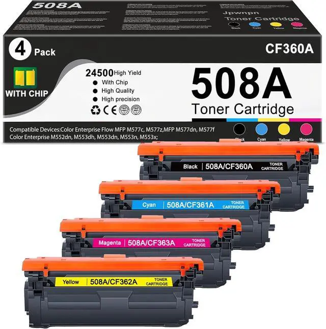 Main image of 508A Toner Cartridge High Yield Replacement for HP 508A 508X forMFP M577c, M577z,MFP M577dnM552dn, M553dh, M553dn, M553x Printer (4-Pack, Black, Cyan, Yellow, Magenta) (508A Toner Cartridge)