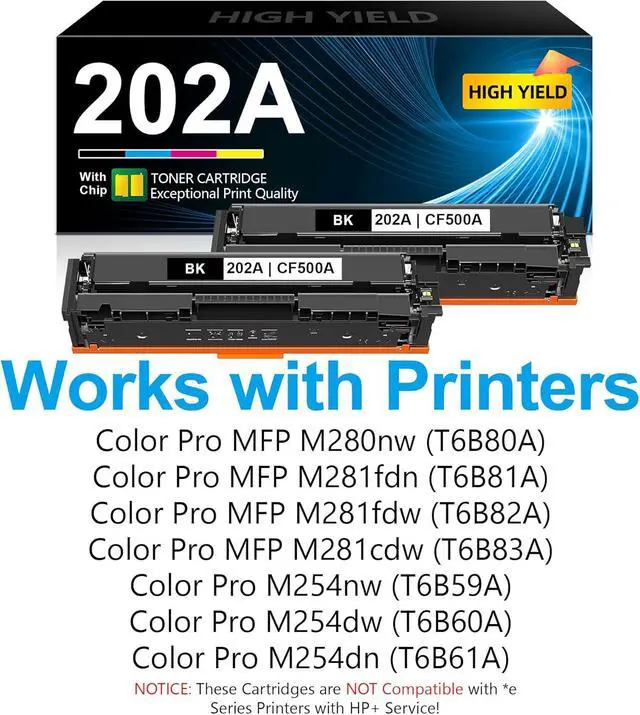 Alt view image 2 of 6 - 202A Toner Cartridges 2-Black Replacement for HP 202A Toner Cartridge (with Chip) Color Jet pro MFP m281fdw M280nw M281fdn M281cdw M254nw M254dw M254dn Printer