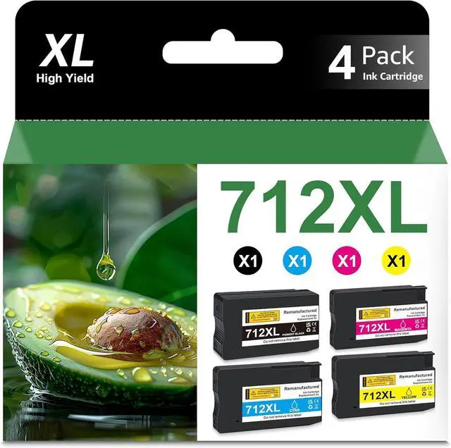 Main image of 712XL 712 Ink Cartridge High Yield Replacement for HP 712XL Ink Cartridges for Compatible for HP Designjet T210 T320 T250 T630 T650 Printers (4 Pack, 80-ML BK, 29-ML C/M/Y)