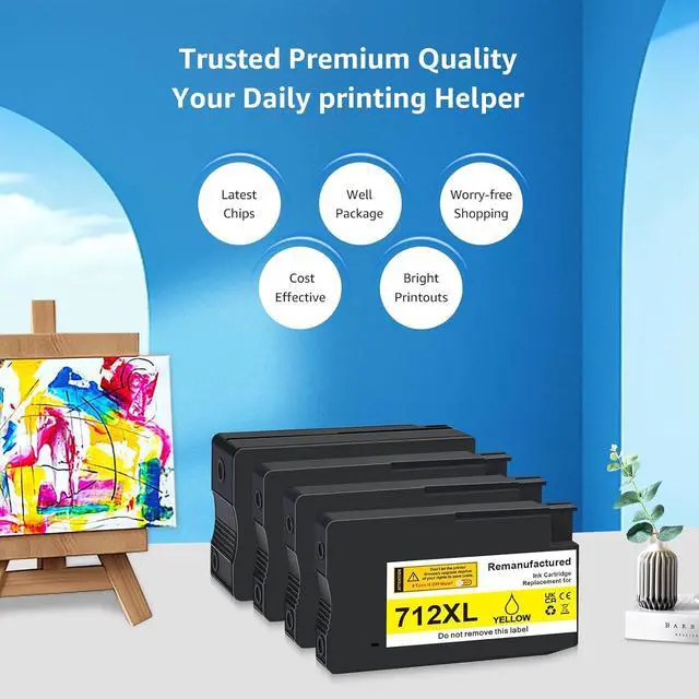 Alt view image 2 of 6 - 712XL 712 Ink Cartridge High Yield Replacement for HP 712XL Ink Cartridges for Compatible for HP Designjet T210 T320 T250 T630 T650 Printers (4 Pack, 80-ML BK, 29-ML C/M/Y)