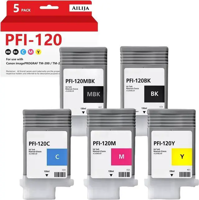 Main image of PFI-120 Ink Compatible for imagePROGRAF TM-305 TM-300 TM-200 TM-205 Printer, Replacement PFI120MBK PFI120BK PFI120C PFI120M PFI120Y (130-ml Pigment Ink, 5 Pack)