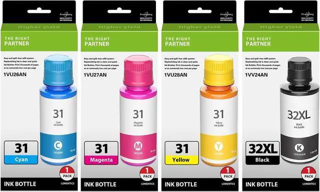 Main image of 31 32XL High Yield Ink Refills Set (1Black 1Cyan 1Yellow 1Magenta) Replacement for HP 31 32XL for Smart Tank 5101 5102 6001 7001 7002 7301 7602 Plus 651 551 Ink Tank