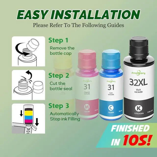 Alt view image 5 of 6 - 31 32XL High Yield Ink Refills Set (1Black 1Cyan 1Yellow 1Magenta) Replacement for HP 31 32XL for Smart Tank 5101 5102 6001 7001 7002 7301 7602 Plus 651 551 Ink Tank