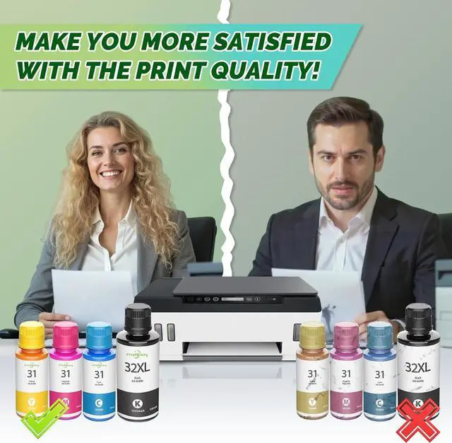 Alt view image 6 of 6 - 31 32XL High Yield Ink Refills Set (1Black 1Cyan 1Yellow 1Magenta) Replacement for HP 31 32XL for Smart Tank 5101 5102 6001 7001 7002 7301 7602 Plus 651 551 Ink Tank