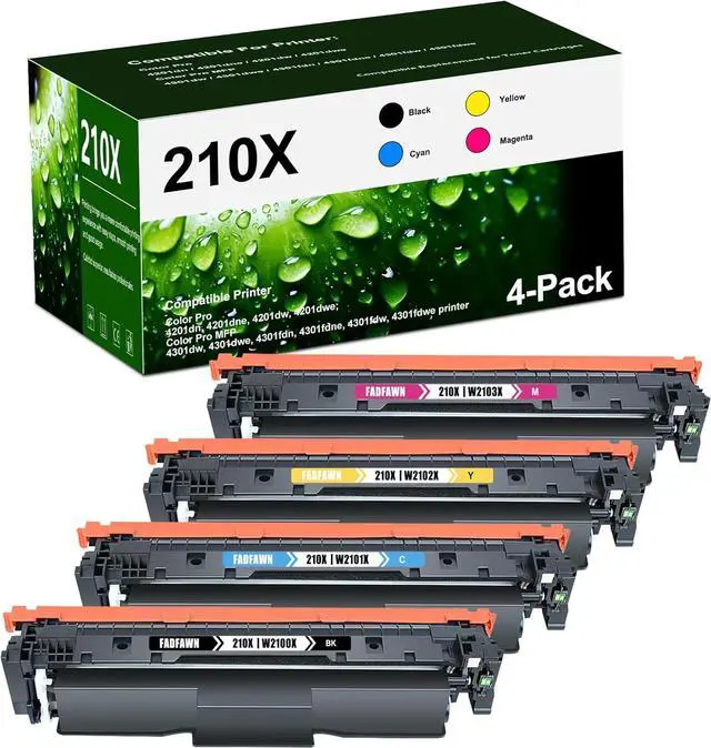 Main image of 210X Toner Cartridges 4 Pack (with Chip) Black/Cyan/Yellow/Magenta W2100X W2101X W2102X W2103X Toner - Replacement for HP Printer Color Pro 4201dn 4201dne 4201dw MFP 4301dw 4301fdn 4301fdne 4301fdw
