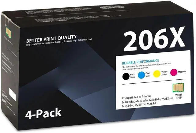 Main image of 206X Toner Cartridges 4 Pack High Yield Replacement for HP 206X 206A Toner Works with Color Pro MFP M283fdw M283cdw M255dw,Pro MFP M283 M282 M255 Series Printer with Chip | Black Cyan Magenta Yellow