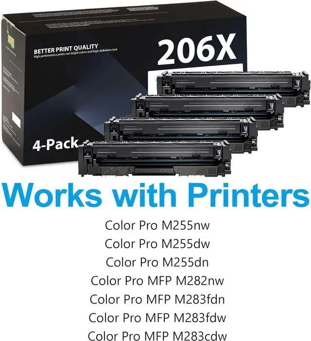 Alt view image 2 of 6 - 206X Toner Cartridges 4 Pack High Yield Replacement for HP 206X 206A Toner Works with Color Pro MFP M283fdw M283cdw M255dw,Pro MFP M283 M282 M255 Series Printer with Chip | Black Cyan Magenta Yellow