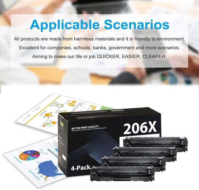 Alt view image 6 of 6 - 206X Toner Cartridges 4 Pack High Yield Replacement for HP 206X 206A Toner Works with Color Pro MFP M283fdw M283cdw M255dw,Pro MFP M283 M282 M255 Series Printer with Chip | Black Cyan Magenta Yellow