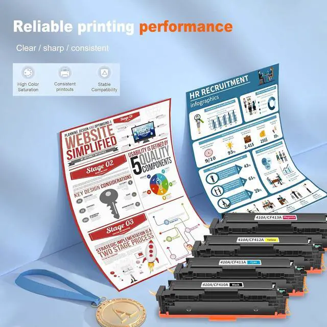 Alt view image 4 of 6 - 4 Pack 410A BK/C/M/Y Toner Cartridge, Replacement for HP 410A / CF411A CF412A CF413A CF410A Color Pro MFP M477fdn Color Pro MFP M477fdw Color Pro MFP M477fnw Color Pro M452dn Printer