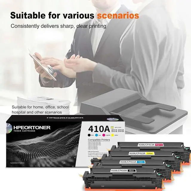 Alt view image 6 of 6 - 4 Pack 410A BK/C/M/Y Toner Cartridge, Replacement for HP 410A / CF411A CF412A CF413A CF410A Color Pro MFP M477fdn Color Pro MFP M477fdw Color Pro MFP M477fnw Color Pro M452dn Printer
