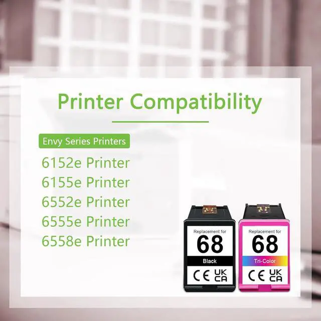 Alt view image 2 of 7 - 68 Ink Cartridges Replacement for HP 68 Ink Cartridges Black Color Combo Pack for Envy 6552e 6555e 6558e 6152e 6155e Printer (1 Black, 1 Tri-Color)
