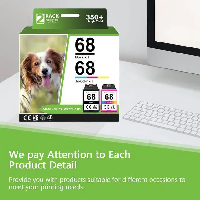 Alt view image 7 of 7 - 68 Ink Cartridges Replacement for HP 68 Ink Cartridges Black Color Combo Pack for Envy 6552e 6555e 6558e 6152e 6155e Printer (1 Black, 1 Tri-Color)