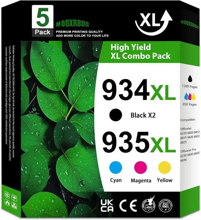 Main image of 934XL 935XL Ink Cartridges Combo Pack (5-Pack, 2Black/1C/1M/1Y) Replacement for HP 934 XL 935 XL Black and Color Ink Cartridges Officejet 6220 6812 6815 6820 Officejet Pro 6230 6830 6835 Printer