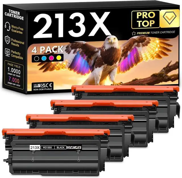 Main image of 213X High Yield Toner Cartridge 4-Pack (Black, Cyan, Magenta, Yellow) Replacement for HP 213X W2130X W2131X W2132X W2133X with Chip Toner Cartridge Color Enterprise 5700dn 6700dn MFP 5800dn Printers