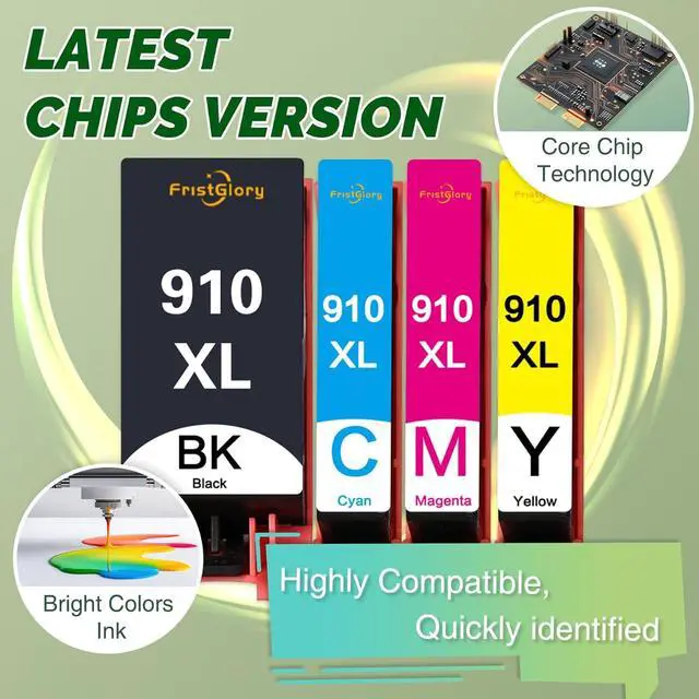 Alt view image 4 of 6 - 910XL High-Yield Ink Cartridges (4-Pack, Black/Cyan/Magenta/Yellow) - Compatible 910 XL Ink Replacement for HP OfficeJet 8010 8015 8018 Pro 8020 8025 8028 8030 8035 8025e 8028e Printer