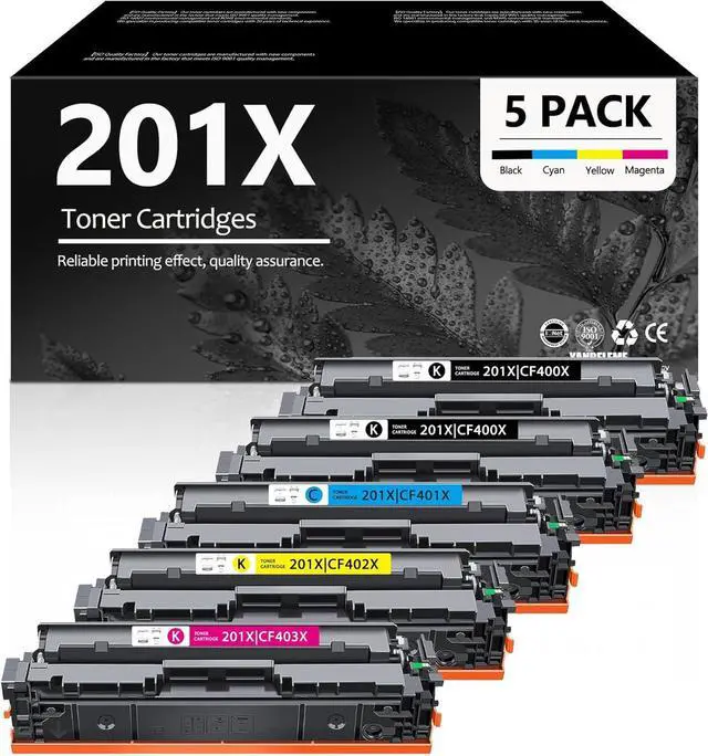 Main image of 201X Toner Cartridges 5 Pack (with Chip) Replacement for HP 201X, Works with Color Pro MFP M277dw, M277n, M277c6, M274n, M252dw, M252n Printers, High Yield, Black, Cyan, Magenta, Yellow