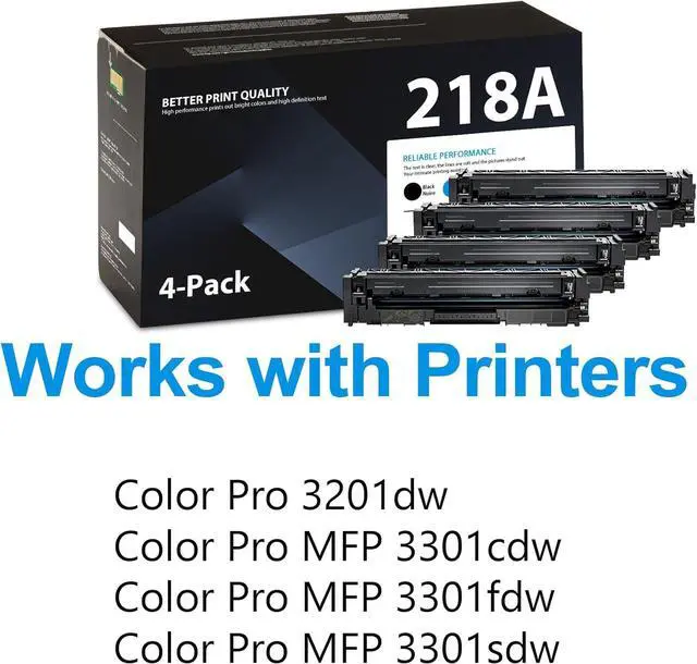 Alt view image 2 of 6 - 218A Toner Cartridges 4 Pack (with Chip) Replacement for HP 218A W2180A W2181A W2182A W2183A Toner Works with Color Laser Pro MFP 3301cdw 3301fdw 3301sdw 3201dw Printer | Black Cyan Magenta Yellow