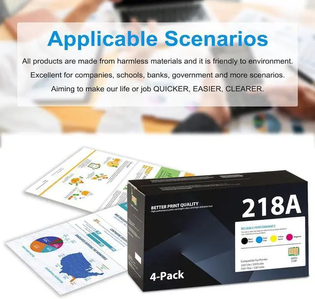 Alt view image 6 of 6 - 218A Toner Cartridges 4 Pack (with Chip) Replacement for HP 218A W2180A W2181A W2182A W2183A Toner Works with Color Laser Pro MFP 3301cdw 3301fdw 3301sdw 3201dw Printer | Black Cyan Magenta Yellow