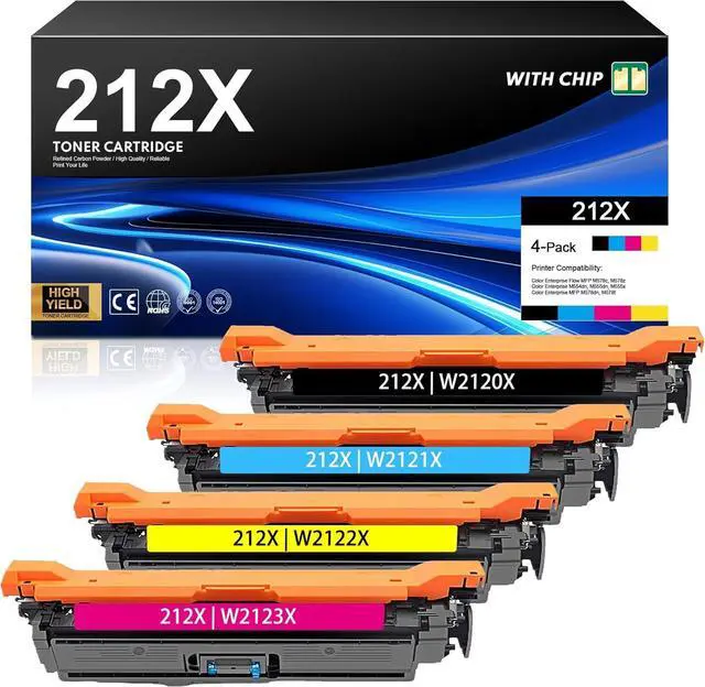 Main image of 212X Toner Cartridges 4 Pack (with Chip) Replacement for 212X Color Enterprise Flow MFP M578c, M578z, M554dn, M555dn, M555x, MFP M578dn, M578f Printer | W2120X